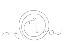 Number one in circle continuous one line art isolated illustration vector