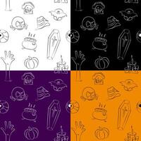 Set of Seamless patterns with Halloween line icons vector