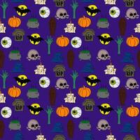 Seamless pattern with Halloween icons on violet background vector
