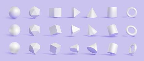 white basic geometric shapes in three different angle view vector
