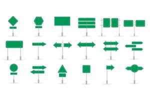 Green road sign board. Direction signs boards on metal stand vector