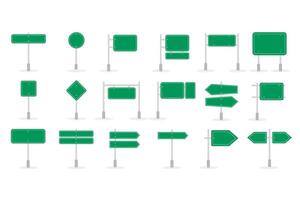 Green road sign board. Direction signs boards on metal stand vector