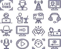 Vlogging, Production and Stream Icons Set. vector