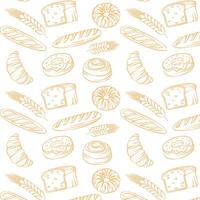 A seamless pattern of hand drawn line art depicting various delicious baked goods vector