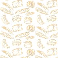 A seamless pattern of hand drawn line art depicting various delicious baked goods vector