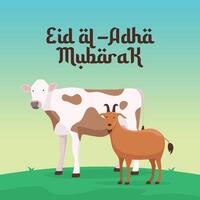 Eid al Adha design template good for celebration usage. cow and goat illustration. flat design. eps 10. vector