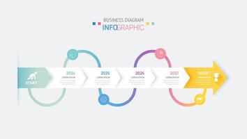 Business step timeline infographic arrow template. Modern milestone element timeline diagram, vector