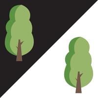 Green tree icon. flat color design. illustration. Isolated on Black and White Background. vector