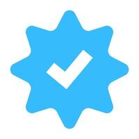 Blue Verified Social Media Account Icon. Approved Profile Sign with Check Mark in Star, Illustration vector