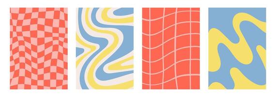 Set of backgrounds in retro 60s, 70s style. Trendy colorful retro groovy pattern illustration vector