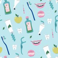 Seamless pattern of dental health care items. graphics. vector