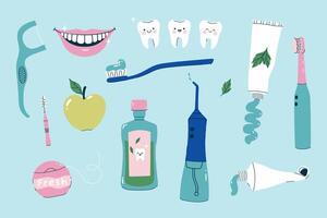 Set of various dental care items. graphics. vector