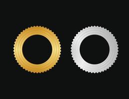 Golden and silver seal badges with circles in center like mechanic gears with black background vector