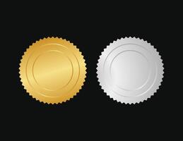 A set of 3d style luxury gold and silver seal badges in the form of multi-pointed stars with a circle in the center illustration design vector