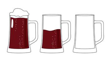 cerveza en un vaso taza.a conjunto de cerveza en tazas con espuma. ilustración. vector