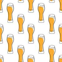 Seamless pattern mugs and glass of beer. Hand drawing for menu, Oktoberfest Festival, beer poster, bar card. . vector