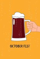 Oktoberfest etiqueta con cerveza vaso o cerveza jarra aislado en de madera antecedentes. octubrefest vector