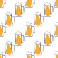 Seamless pattern mugs and glass of beer. Hand drawing for menu, Oktoberfest Festival, beer poster, bar card. . vector