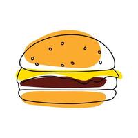 hand drawn doodle sketch colored cheese burger isolated on white background vector