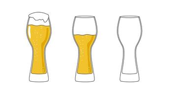 set of beer glasses with light beer on white background vector