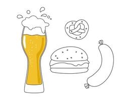 beers, alcohol and fast food burger vector