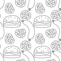 Seamless pattern with burger icons. Black and white hamburger background. Doodle burger illustration vector