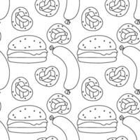 Seamless pattern with burger icons. Black and white hamburger background. Doodle burger illustration vector