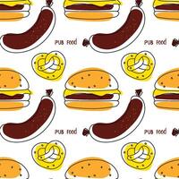 Hot Dog Seamless Pattern Cartoon , Modern Sandwiches Fast Food Popular Junk Snack Template Idea vector