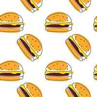 burger seamless pattern on food theme, on white background vector