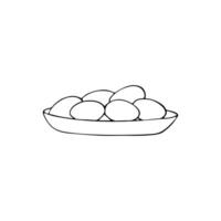 Eggs in a plate sketch. Hand-drawn farming food. Fresh eggs, outline icons. Rural natural bird farming. Poultry business. vector