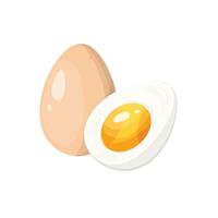 Egg illustration. Whole and boiled half egg, in cartoon style. Food illustration isolated on white. vector