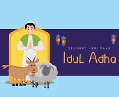 muslim man greting happy eid al Adha mubarak vector