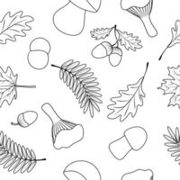 Seamless pattern with maple leaves, acorns, oak leaves, rowan leaves, ceps, mushrooms on white background. vector