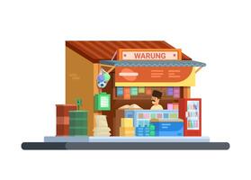 warung kelontong es indonesio tradicional tienda de comestibles Tienda dibujos animados ilustración vector