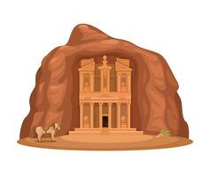 Petra Aka The Rose City Jordan Famous Landmark Cartoon Illustration vector