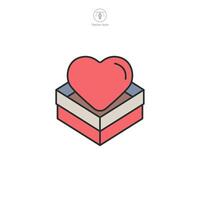 corazón caja chocolates icono símbolo ilustración aislado en blanco antecedentes vector