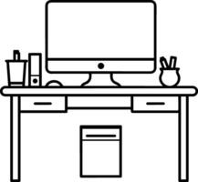 Desk table computer icon line style vector