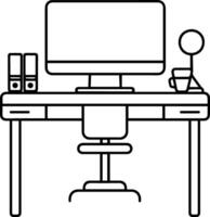 Desk table computer icon line style vector