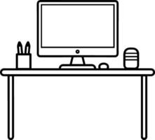 Desk table computer icon line style vector