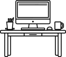 Desk table computer icon line style vector