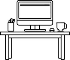 Desk table computer icon line style vector