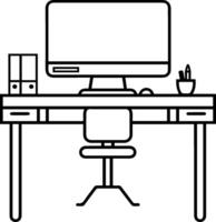 Desk table computer icon line style vector