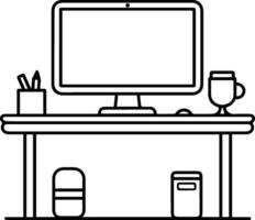 Desk table computer icon line style vector