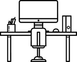 Desk table computer icon line style vector