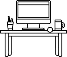 Desk table computer icon line style vector