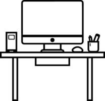 Desk table computer icon line style vector