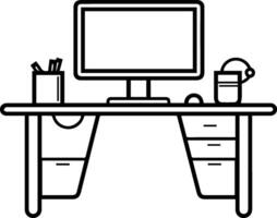 Desk table computer icon line style vector