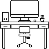 Desk table computer icon line style vector