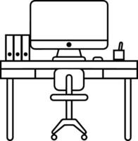 Desk table computer icon line style vector