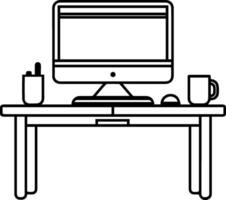 Desk table computer icon line style vector